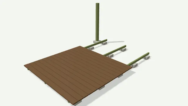 Terrasse et poteau en bois autoclave en 3D